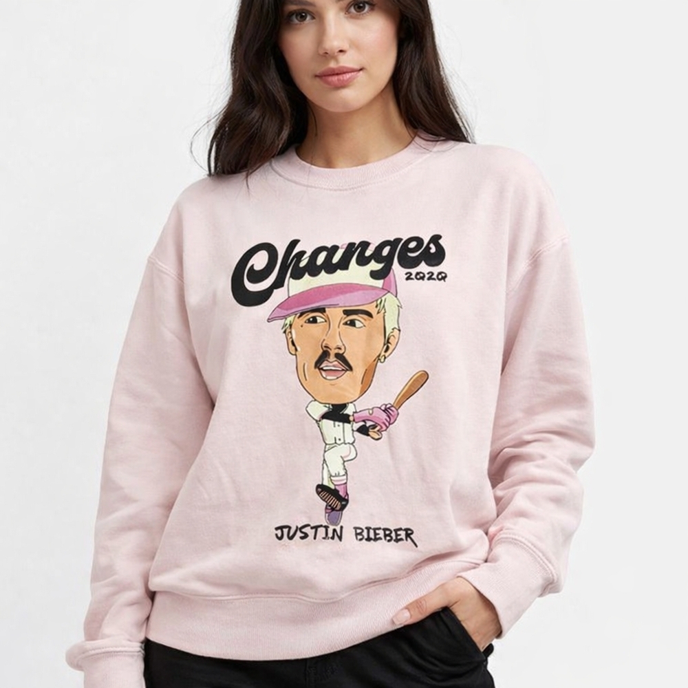 Justin Bieber Pink 'Changes' Graphic Sweater
